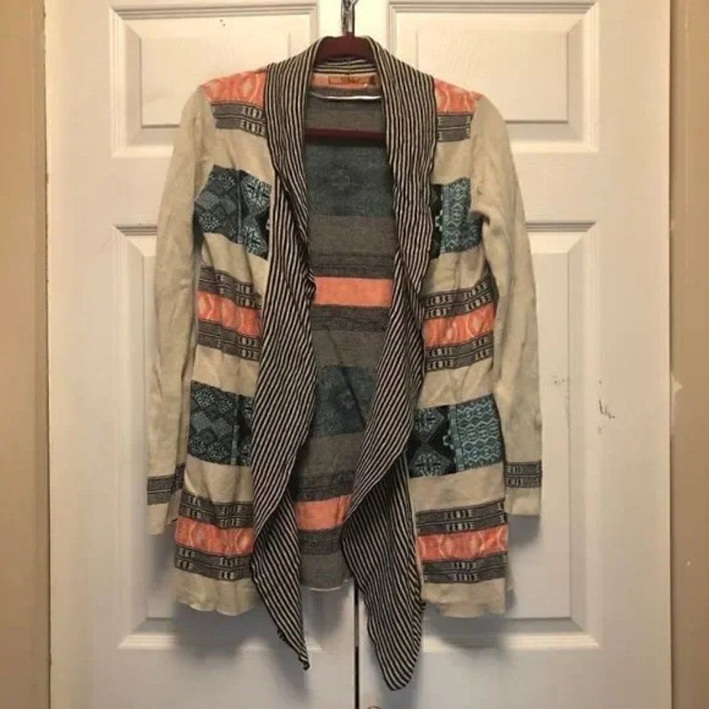 Belldini Tribal Pattern Open Waterfall Cardigan